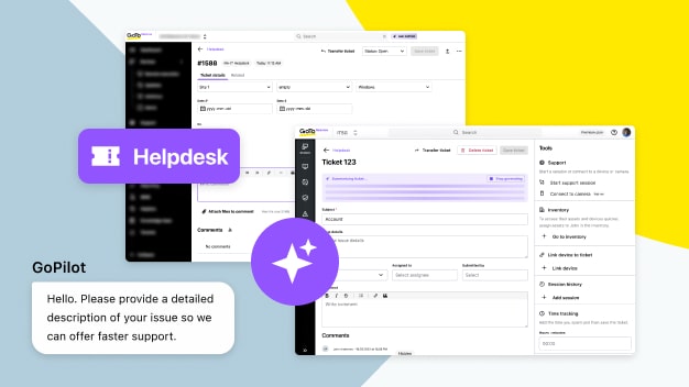 Os recursos de IA do Helpdesk para o GoTo Resolve aceleram o suporte com resumo de tickets, sugestões de resposta e resolução de problemas do usuário final.