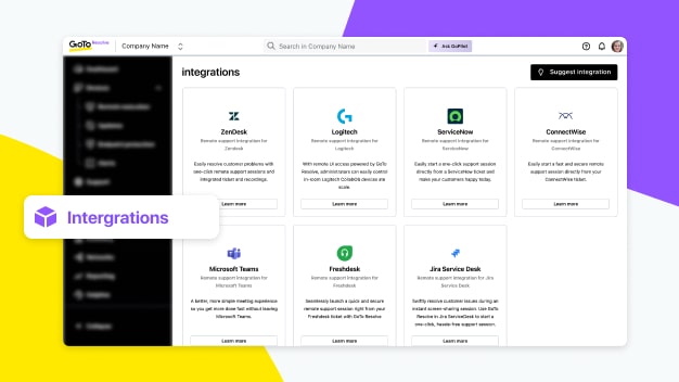 Integrações com o GoTo Resolve para uma gestão descomplicada e eficiente de tickets e sessões remotas.