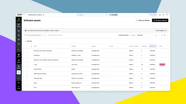 Gerenciamento de ativos de software do GoTo Resolve  automatiza descobertas e adiciona softwares ao inventário com facilidade.
