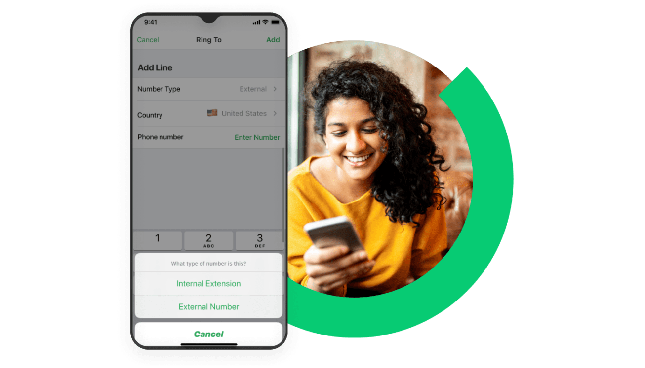 A manager entering an external number for the GoTo Connect “ring to” feature.