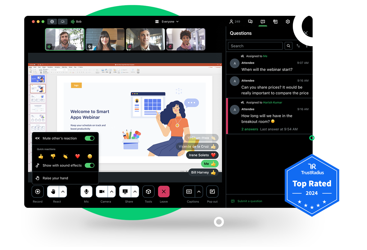 Interface de usuário do GoTo Webinar, um produto Top Rated da TrustRadius.