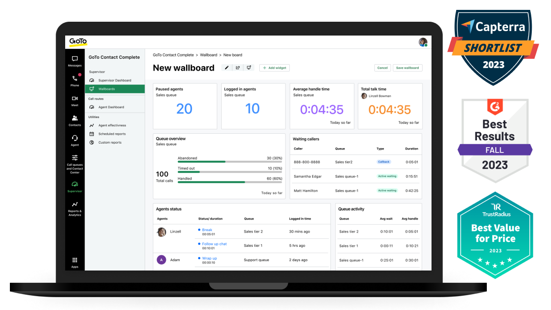 Het bekroonde Connect Contact Center-platform van GoTo Connect.