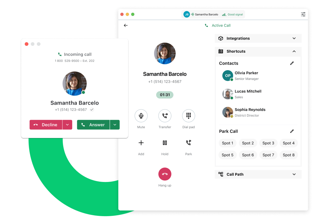 Interface demonstrando a responsividade do softphone do GoTo Connect, que permite mostrar os recursos mais importantes para você.