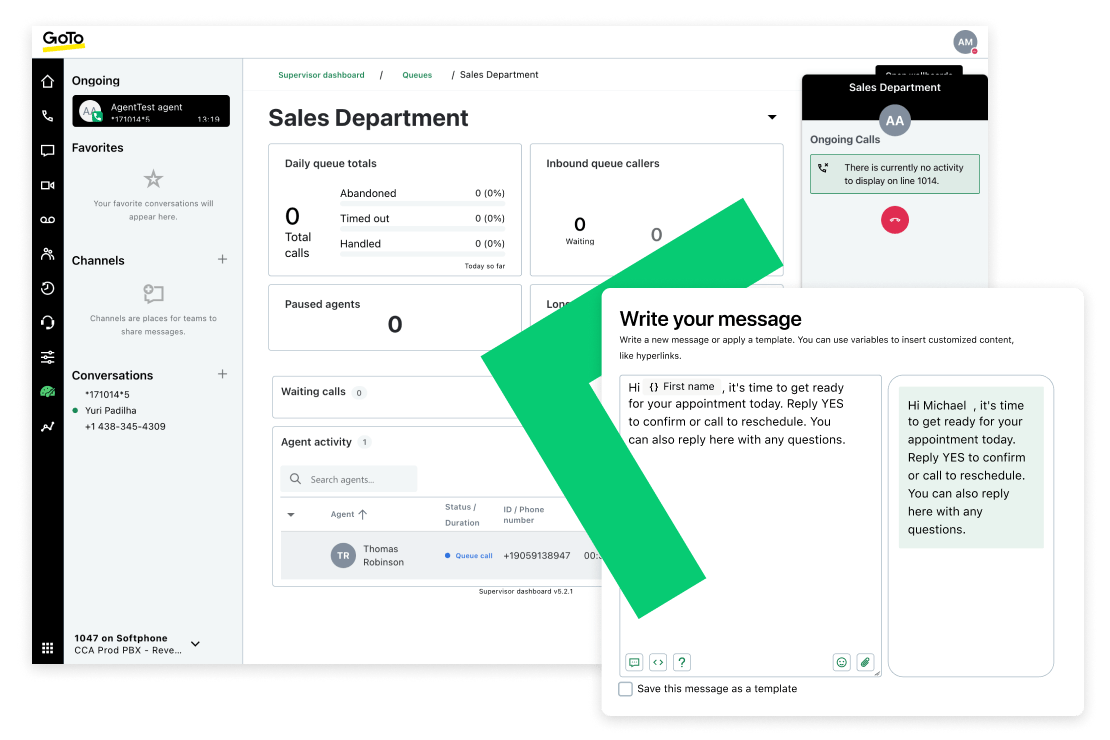 Support center dashboard showing inbound call volume, and your teams call handling statistics.