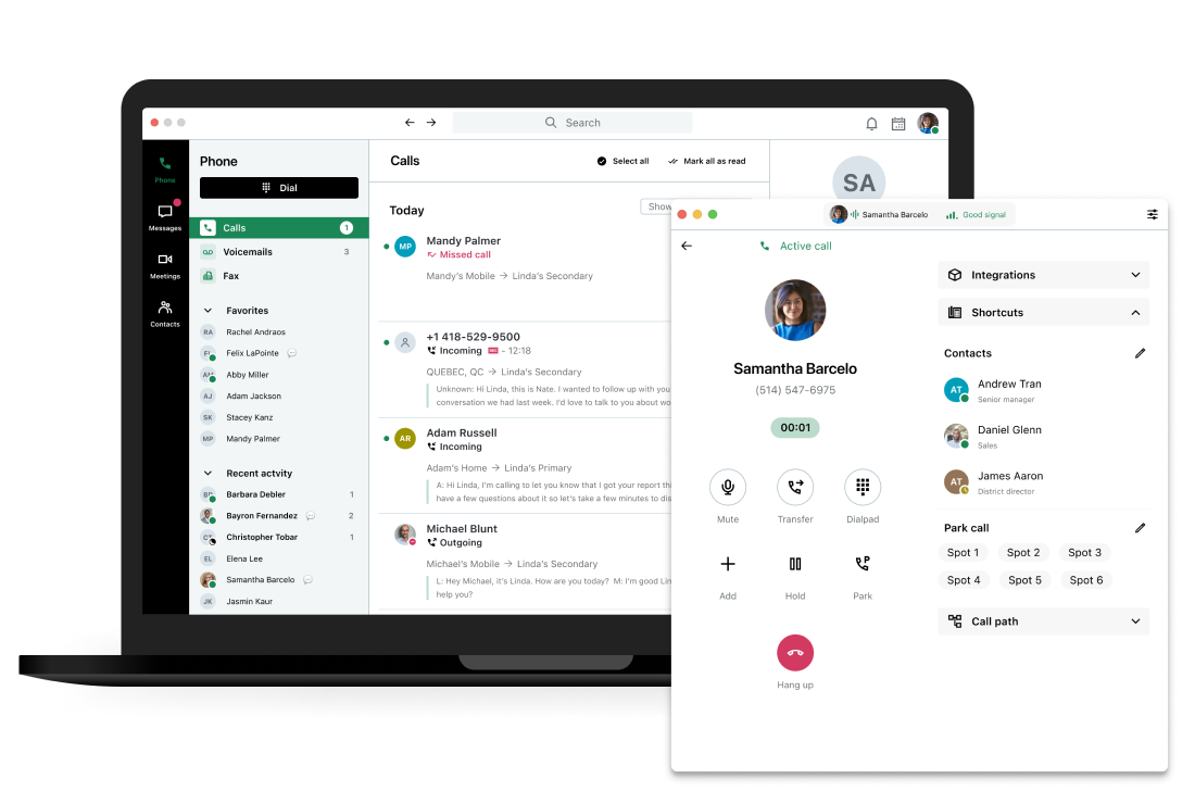 Un softphone personalizable. Redirección ilimitada de llamadas. Potentes integraciones. Redirección avanzada de llamadas con el editor de planes de marcación.