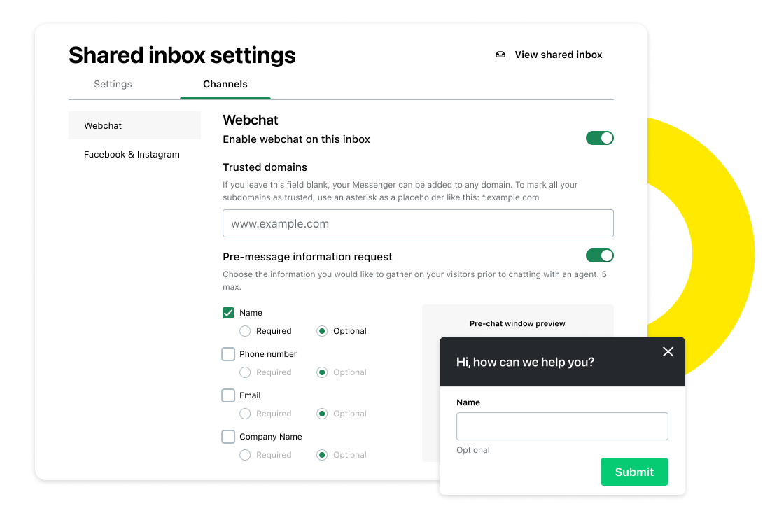 Tela mostrando configurações de webchat personalizadas com o GoTo Connect Customer Engagement.