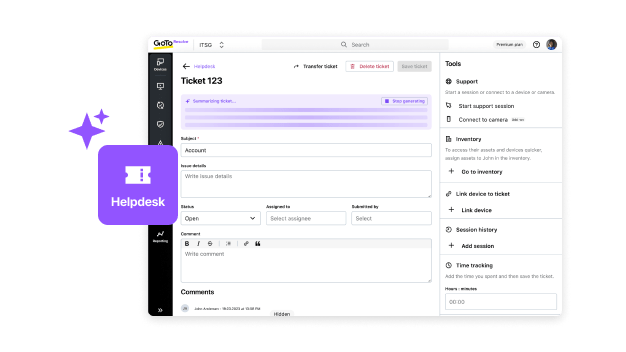 GoTo Resolve Helpdesk dashboard showcasing enhanced productivity through AI-driven innovation and automation.